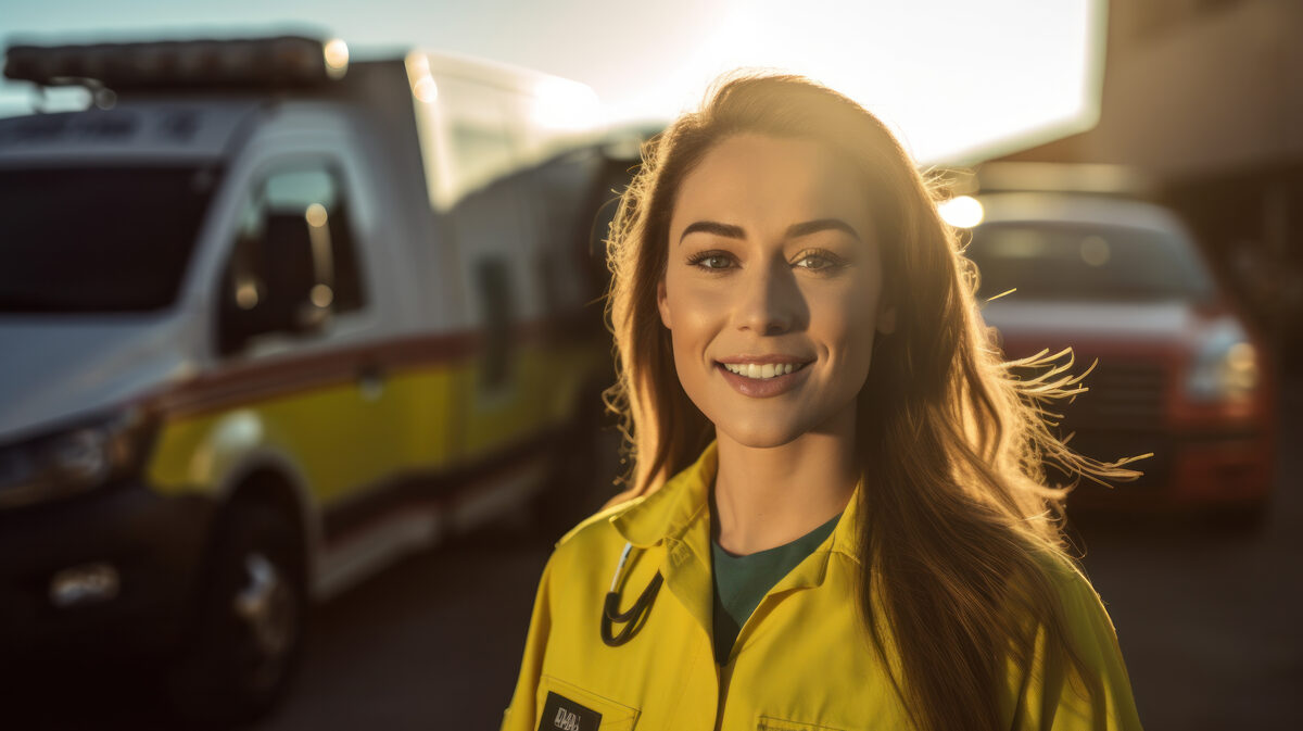 EMS professional in front of her unit